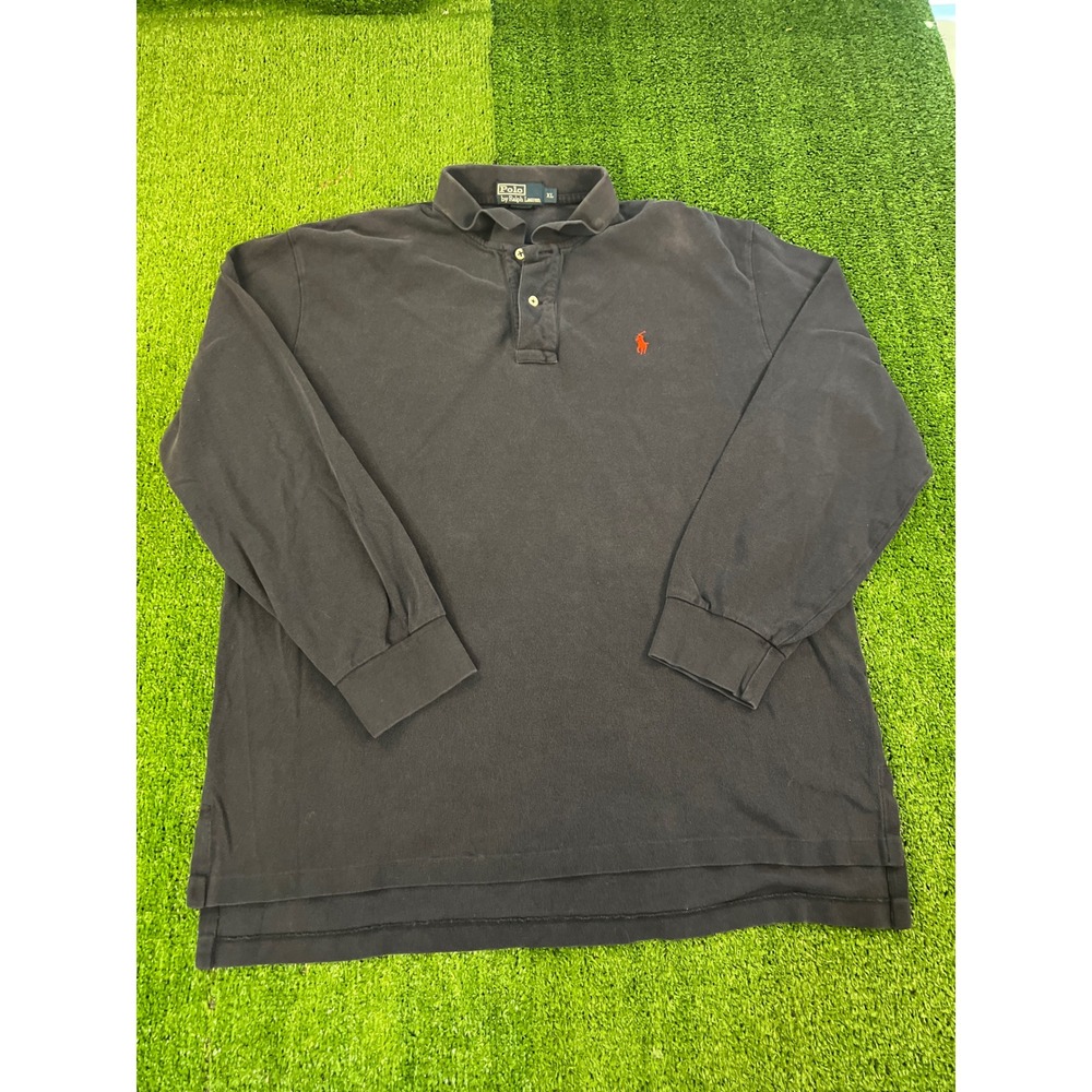 Polo Ralph Lauren Mens XL Navy Blue Long Sleeve Polo Shirt Red Pony Logo Cotton